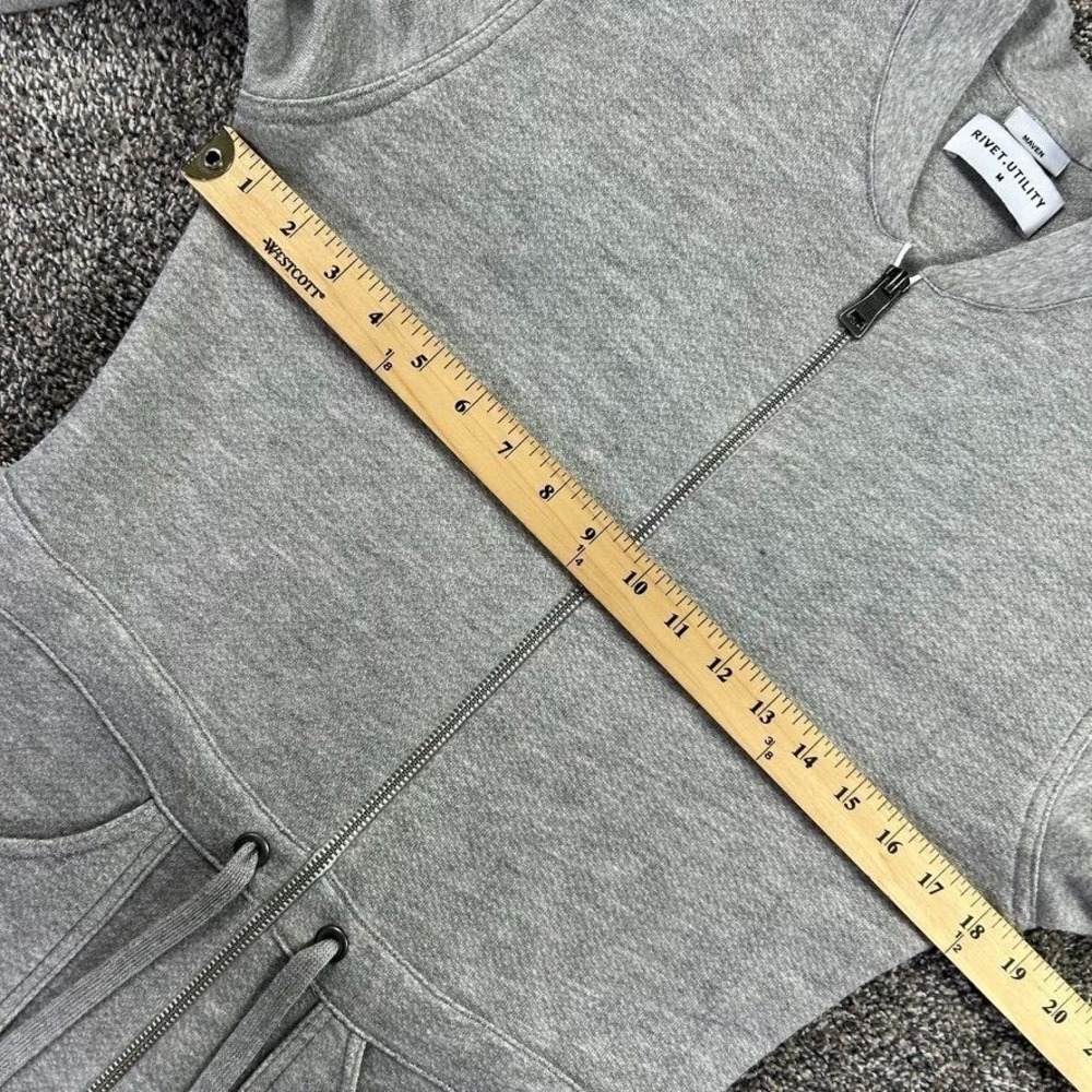 Rivet‎ Utility Maven Grey Zip Up Jumpsuit Pockets Drawstring Waist Womens Medium - Picture 9 of 16